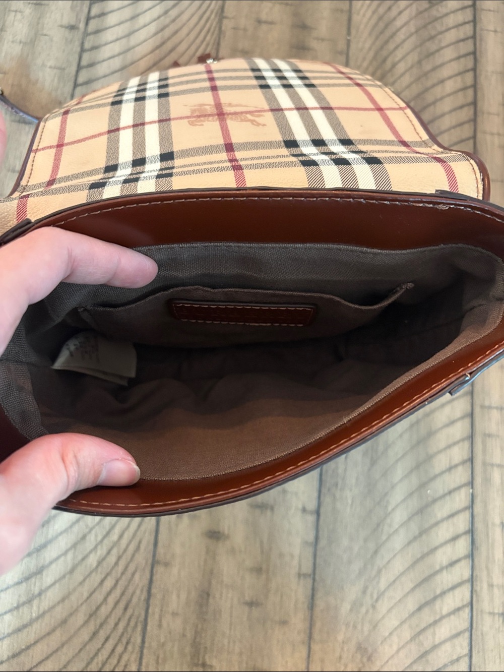 Burberry Brown Leather Crossbody with Signature Check Flap - Picture 6 of 9